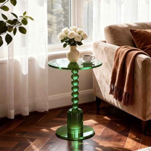 Acrylic Round Side Table, End Table Drink Table Martini Table (Green) in Green, alternate view 2