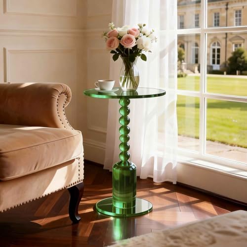 Acrylic Round Side Table, End Table Drink Table Martini Table (Green) in Green, alternate view 4