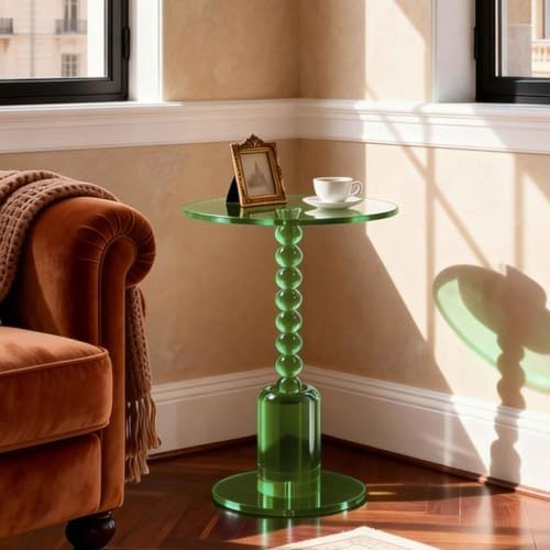 Acrylic Round Side Table, End Table Drink Table Martini Table (Green) in Green, alternate view 5