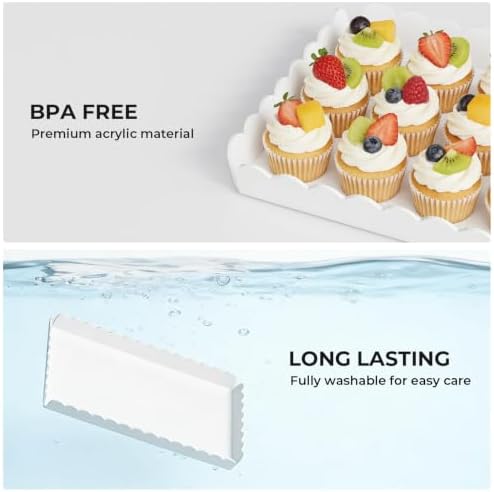 Acrylic Serving Trays 3 Pack, Glossy White Scalloped Acrylic Platters for Party Table Serving Food Cupcake, alternate view 5
