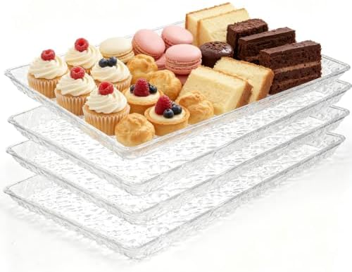 Acrylic Serving Trays, 4-Pack 15 x 11 Clear Party Platters, Reusable in Clear