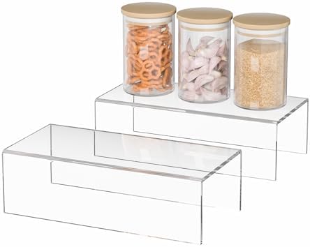 Acrylic Shelf Riser 10x4.7x3 pack of 2, Desktop Rectangular Acrylic Tray Pedestal Stand for Home Décor, Figures