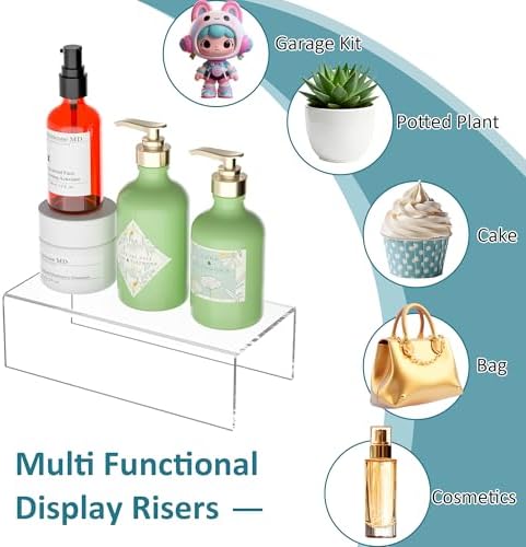 Acrylic Shelf Riser 10x4.7x3 pack of 2, Desktop Rectangular Acrylic Tray Pedestal Stand for Home Décor, Figures, alternate
