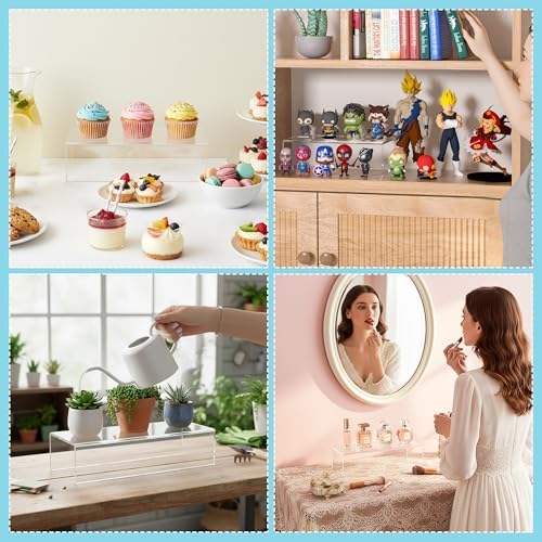 Acrylic Shelf Riser 10x4.7x3 pack of 2, Desktop Rectangular Acrylic Tray Pedestal Stand for Home Décor, Figures, alternate