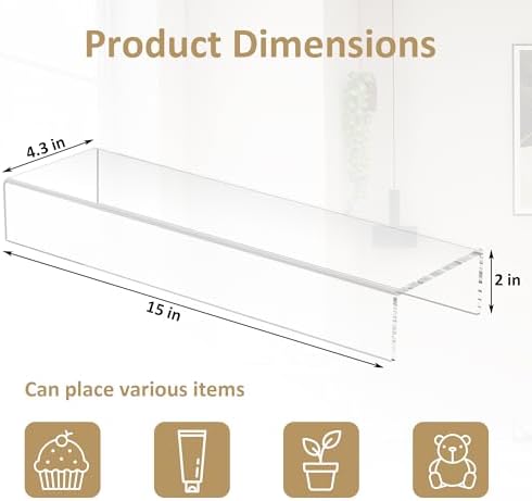 Acrylic Shelf Riser 15x4.3x2 pack of 2, Clear Display Shelf 10” for Figure, Cosmetics, Bags, Shoes, Toys, alternate view 2