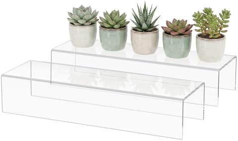 Acrylic Shelf Riser 15x4.7x3 pack of 2, Desktop Rectangular Acrylic Tray Pedestal Stand for Home Décor, Figures