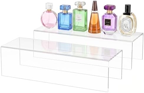 Acrylic Shelf Riser 15x5.1x4 pack of 2, Clear Acrylic Stand for Figure, Cosmetics, Bags, Shoes, Toys