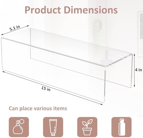 Acrylic Shelf Riser 15x5.1x4 pack of 2, Clear Acrylic Stand for Figure, Cosmetics, Bags, Shoes, Toys, alternate view 2