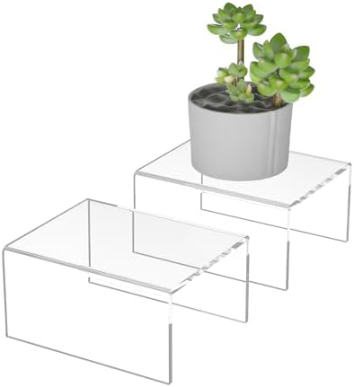 Acrylic Shelf Riser 6x4.7x3 pack of 2, Desktop Rectangular Acrylic Tray Pedestal Stand for Home Décor, Figures