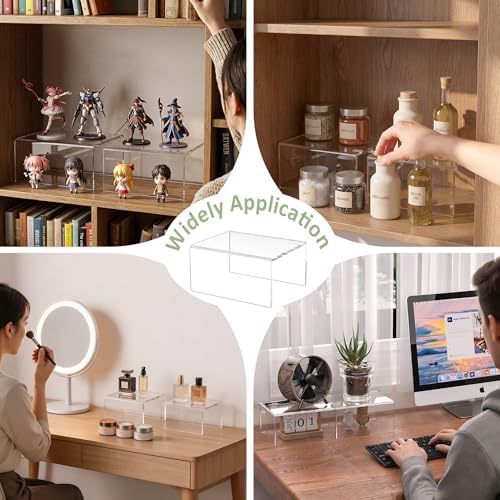 Acrylic Shelf Riser 6x4.7x3 pack of 2, Desktop Rectangular Acrylic Tray Pedestal Stand for Home Décor, Figures, alternate