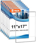 Acrylic Sign Holder 11 x 17 Wall Mount with Tape, 8 Pack Vertical in Clear