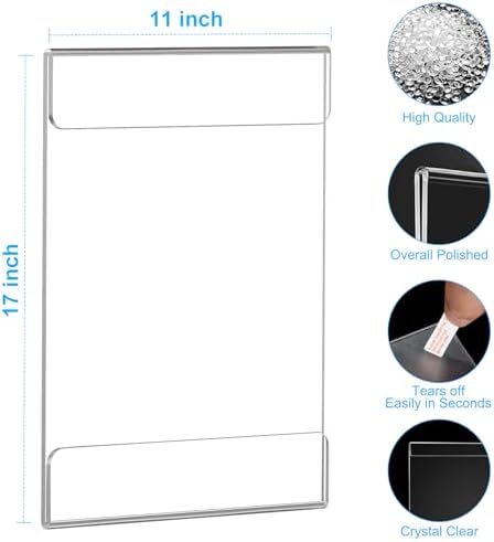 Acrylic Sign Holder 11 x 17 Wall Mount with Tape, 8 Pack Vertical in Clear, alternate view 3
