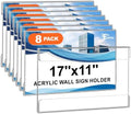 Acrylic Sign Holder 11 x 17 Wall Mount with Tape, Horizontal, 8 Pack in 17 x 11 inches in Clear