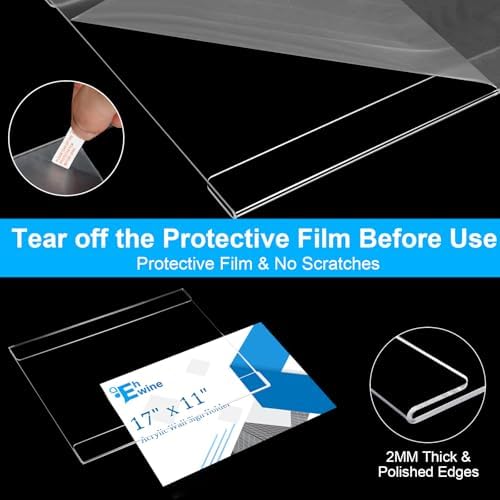 Acrylic Sign Holder 11 x 17 Wall Mount with Tape, Horizontal, 8 Pack in 17 x 11 inches in Clear, alternate view 4