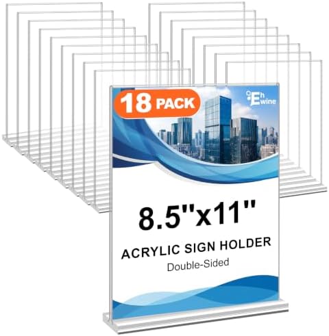 Acrylic Sign Holder 8.5 x 11, 18 Pack Double-Sided Stand up Table Top Sign Holders, Clear Acrylic Picture Frame