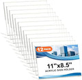 Acrylic Sign Holder 8.5 x 11 Horizontal, 12 Pack Clear Plastic Tabletop Display Stands, Slanted Back Paper Flyer