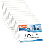 Acrylic Sign Holder 8.5 x 11 Horizontal, 12 Pack Clear Plastic Tabletop Display Stands, Slanted Back Paper Flyer