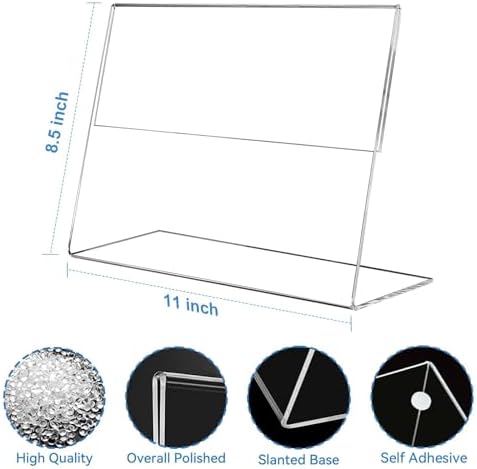 Acrylic Sign Holder 8.5 x 11 Horizontal, 12 Pack Clear Plastic Tabletop Display Stands, Slanted Back Paper Flyer, alternate