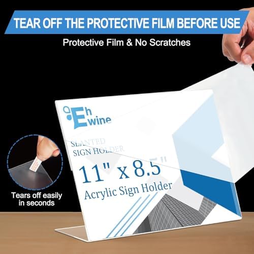 Acrylic Sign Holder 8.5 x 11 Horizontal, 12 Pack Clear Plastic Tabletop Display Stands, Slanted Back Paper Flyer, alternate