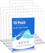 acrylic sign holder 8.5 x 11 Paper Stand 10 Pack Clear Double Side T Shape Acrylic Table Signs for Displaying