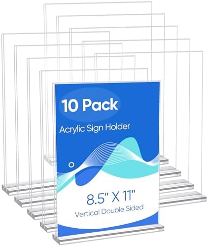 acrylic sign holder 8.5 x 11 Paper Stand 10 Pack Clear Double Side T Shape Acrylic Table Signs for Displaying