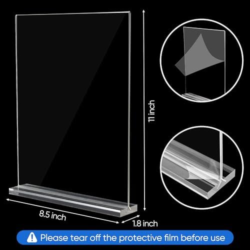acrylic sign holder 8.5 x 11 Paper Stand 10 Pack Clear Double Side T Shape Acrylic Table Signs for Displaying, alternate view