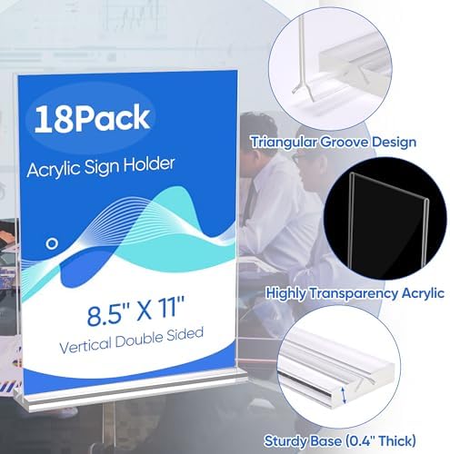 acrylic sign holder 8.5 x 11 Paper Stand 18 Pack Clear Double Side T Shape Acrylic Table Signs for Displaying, alternate view
