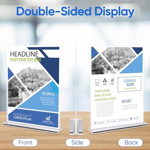 acrylic sign holder 8.5 x 11 Paper Stand 18 Pack Clear Double Side T Shape Acrylic Table Signs for Displaying, alternate view