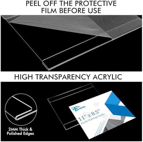 Acrylic Sign Holder 8.5 x 11 Wall Mount, 10 Pack Horizontal Display in Clear, alternate view 4