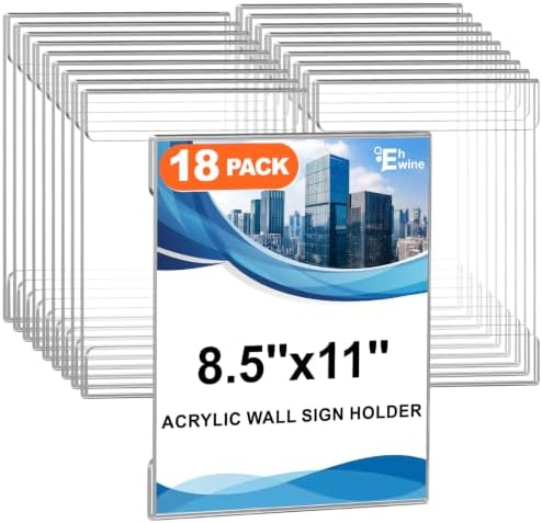 Acrylic Sign Holder 8.5 x 11 Wall Mount, 18 Pack Clear Flyer Holders in clear