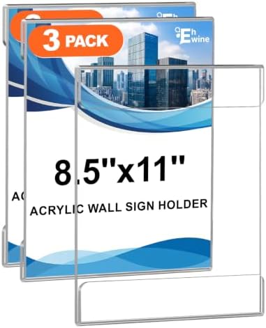 Acrylic Sign Holder 8.5 x 11 Wall Mount, 3 Pack Clear Flyer Holders in clear