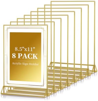 Acrylic Sign Holder 8.5x11 8pck Clear Table Display Stands Double Sided Table Sign Holders, Menu Holder for