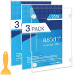 Acrylic Sign Holder 8.5x11 Wall Mount with Strong Adhesive Tape, No Drilling Vertical & Horizontal Clear Plastic