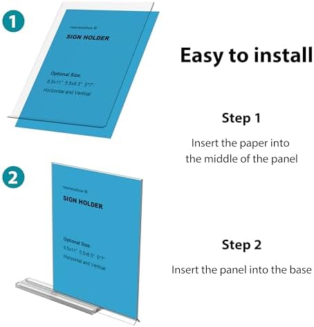 Acrylic Sign Holder 8.5x5.5 Inch 3 Pack Horizontal T Shape Double-Sided Desktop Display Holder. (Optional 8.5x11, alternate