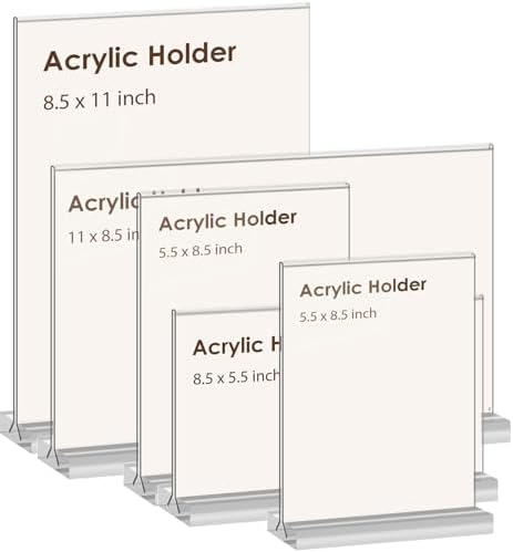Acrylic Sign Holder 8.5x5.5 Inch 3 Pack Horizontal T Shape Double-Sided Desktop Display Holder. (Optional 8.5x11, alternate
