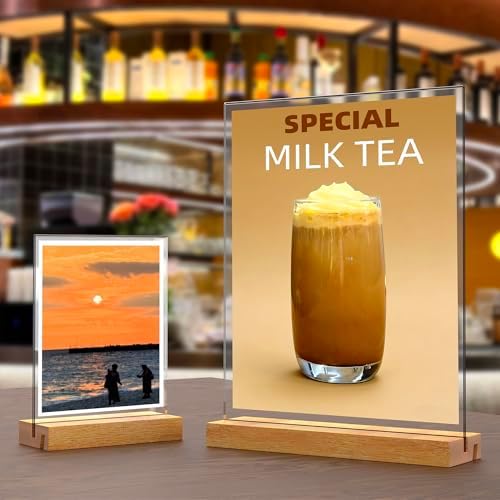 Acrylic Sign Holder with Wood Base 8.5x11 Inch Vertical and Slant Displays (2 Pack 8.5*11") in 8.5x11 Inch, alternate view 2