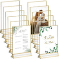 Acrylic Sign Holders with Golden Border, Portrait View, Pack of 12 | 5x7 Double Sided Clear Frame, Perfect for