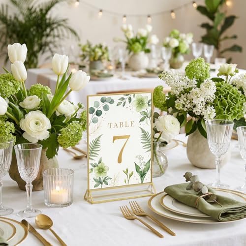Acrylic Sign Holders with Golden Border, Portrait View, Pack of 12 | 5x7 Double Sided Clear Frame, Perfect for, alternate