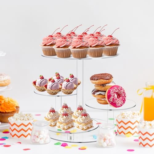 Acrylic Tiered Cake and Cupcake Stand, 4 Tier Dessert Pastry Display Tower Stand for Wedding, Birthday Bar, alternate view 2