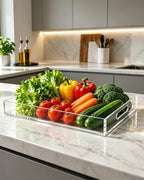 Acrylic Tray, 2 Pack Spill Proof Platter with Handles for Ottoman in 2Pcs(12"x16"-11"x14"), alternate view 2