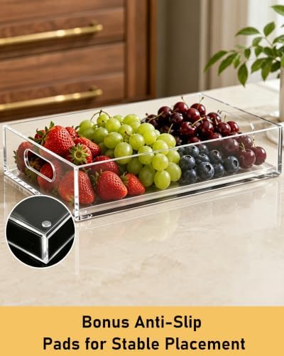 Acrylic Tray, 2 Pack Spill Proof Platter with Handles for Ottoman in 2Pcs(12"x16"-11"x14"), alternate view 6