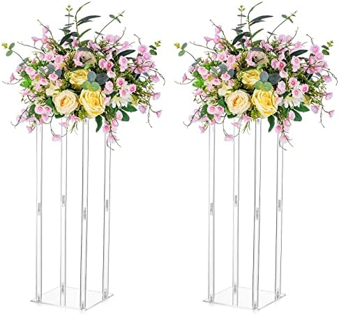 Acrylic Vase Centerpiece Stand, 23.6" Tall, 2 Pcs, Clear in Clear