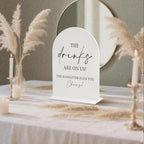 Acrylic Wedding Bar Sign with Stand - 5"x7" White Arch Drink Sign for Reception | Funny Wedding Signage for Bar, alternate
