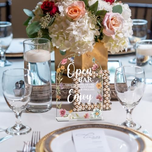Acrylic Wedding Sign Open Bar Signs for Ceremony Modern Calligraphy Arch Acrylic Table Top Signs for Wedding, alternate view