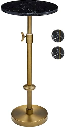 Adjustable 10" Black Marble Drink Table with 2 Coasters, Antique Brass