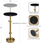 Adjustable 10" Black Marble Drink Table with 2 Coasters, Antique Brass, alternate view 3