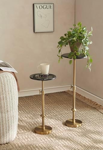 Adjustable 10" Black Marble Drink Table with 2 Coasters, Antique Brass, alternate view 4