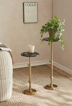 Adjustable 10" Black Marble Drink Table with 2 Coasters, Antique Brass, alternate view 4