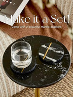 Adjustable 10" Black Marble Drink Table with 2 Coasters, Antique Brass, alternate view 6