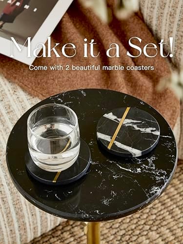 Adjustable 10" Black Marble Drink Table with 2 Coasters, Antique Brass, alternate view 6